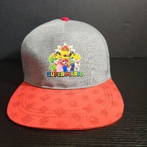 Nintendo Super Mario Snapback Cap Hat Grey Red Character Print Gamer Pop Culture